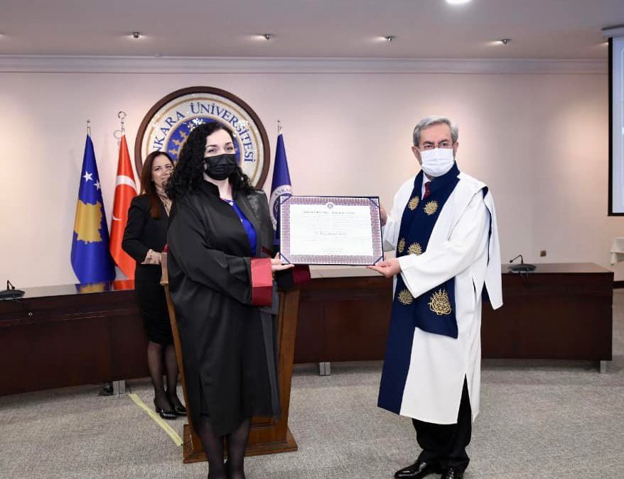 Presidentja Osmani pranon çmimin Doctor Honoris Causa nga Universiteti i Ankarasë